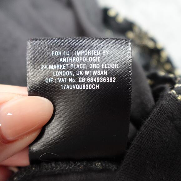 Anthropologie Top Womens Small Tank HRW Monogram Embroidered Scoop Neck Black - Picture 4 of 9